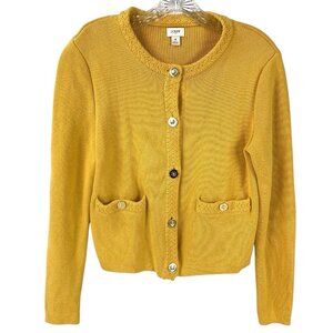 J. Crew Knit Cropped Sweater Jacket Butter Yellow 100% Cotton Womens Size S